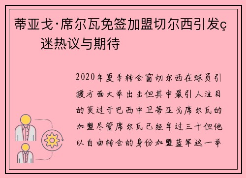 蒂亚戈·席尔瓦免签加盟切尔西引发球迷热议与期待